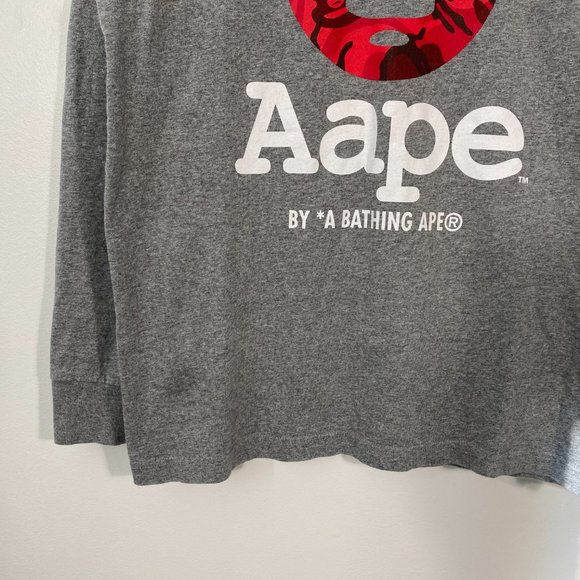 Aape head red camo logo longsleeve t shirt gray - Picture 3 of 8
